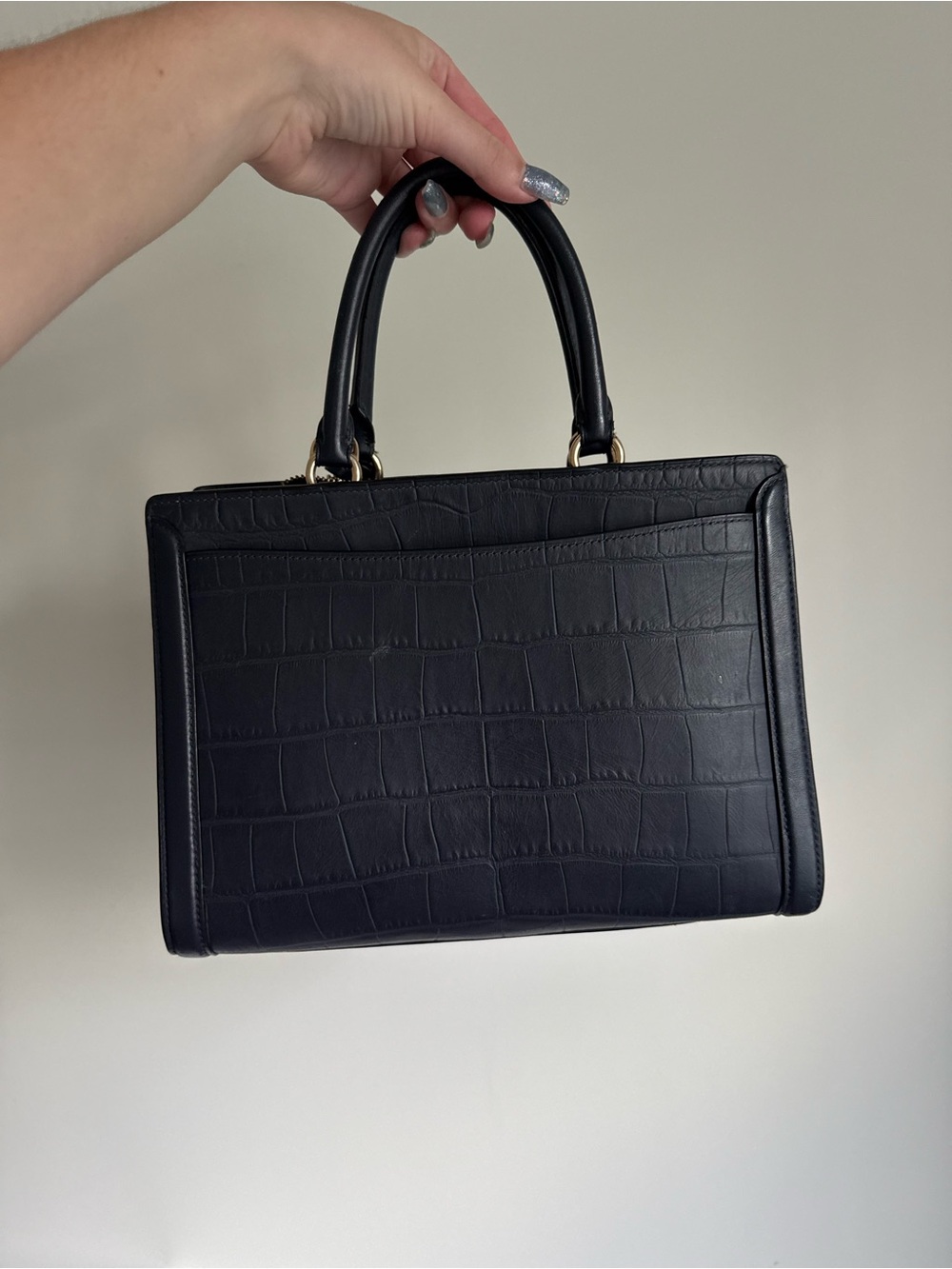 Coach Dark Navy Crocodile bag with gold lock and Debossed Creed Patch - Picture 2 of 6